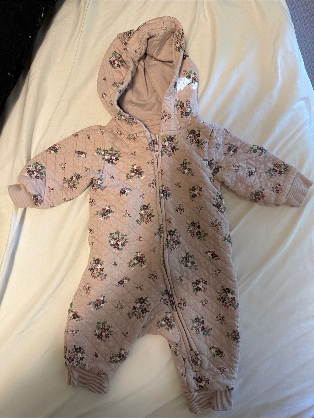 Baby Quilted Hooded One-Piece in Blush Floral